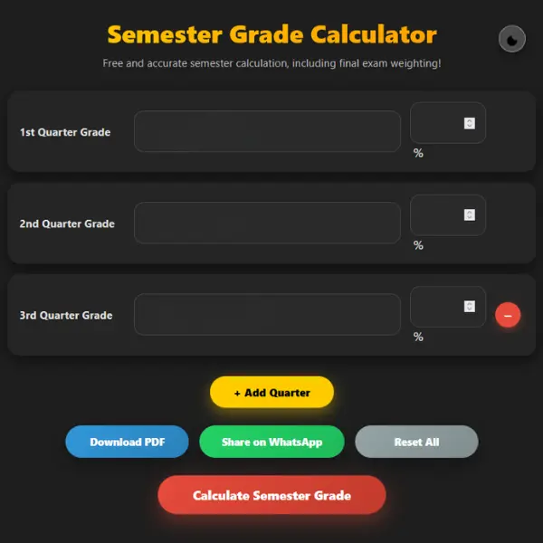 Select the quarter for estimation in the semester grade calculator