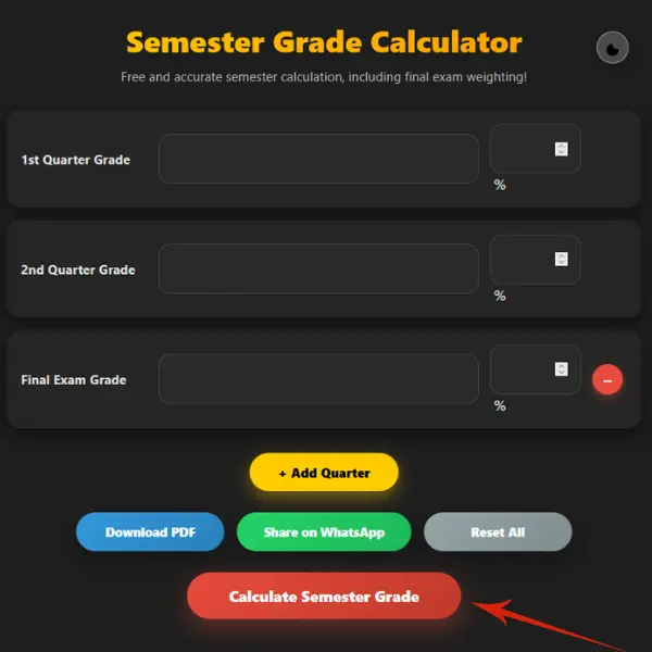 Clicking the calculate button to get the semester result