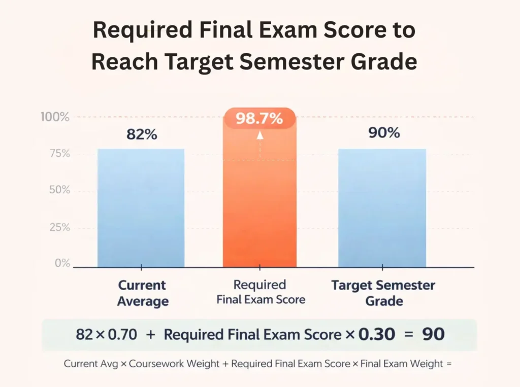 Required grades in the final exam to achieve the target semester grade