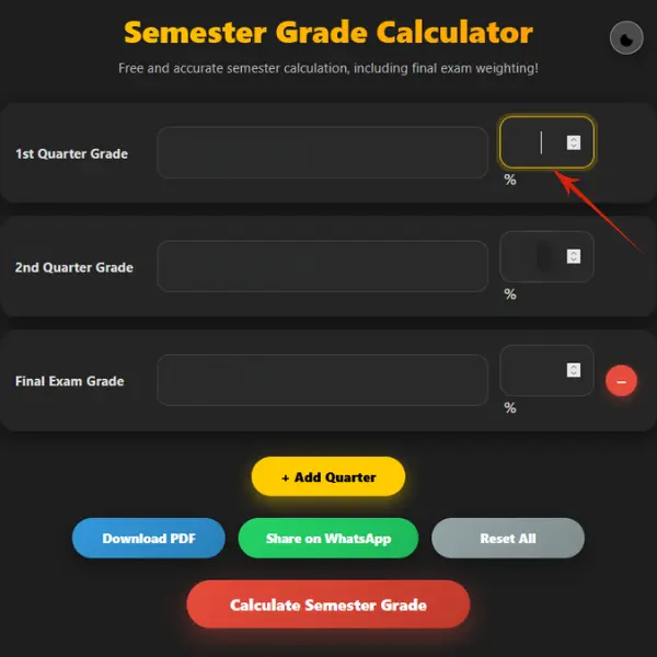 Enter the weights of each quarter