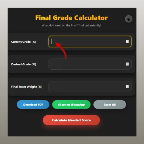 Enter the current academic grade in this final grade calculator