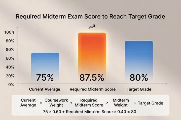 Required midterm exam score to reach target grade